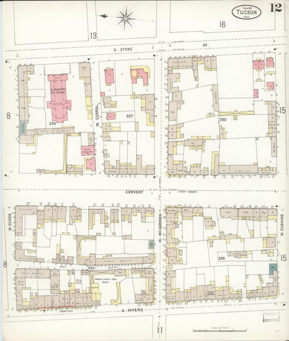Sanborn Fire Insurance Map from Tucson, Pima County, Arizona (1901), Sheet #0012 - Complete Map Set gallery image, historic Sanborn map, vintage wall art, Arizona Arizona