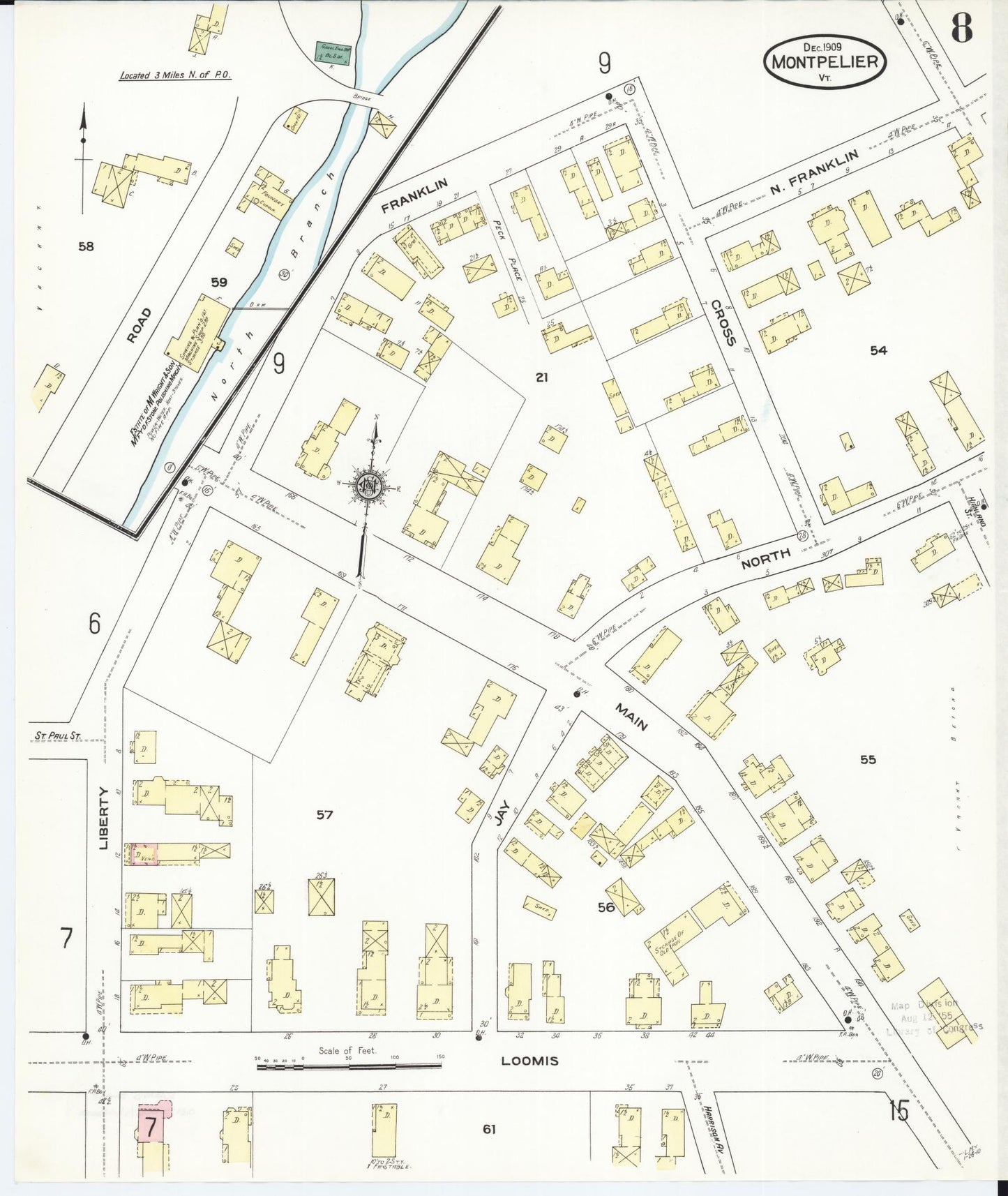 Sanborn Fire Insurance Map from Montpelier, Washington County, Vermont (1909), Sheet #0008 - Complete Map Set gallery image, historic Sanborn map, vintage wall art, Vermont Vermont