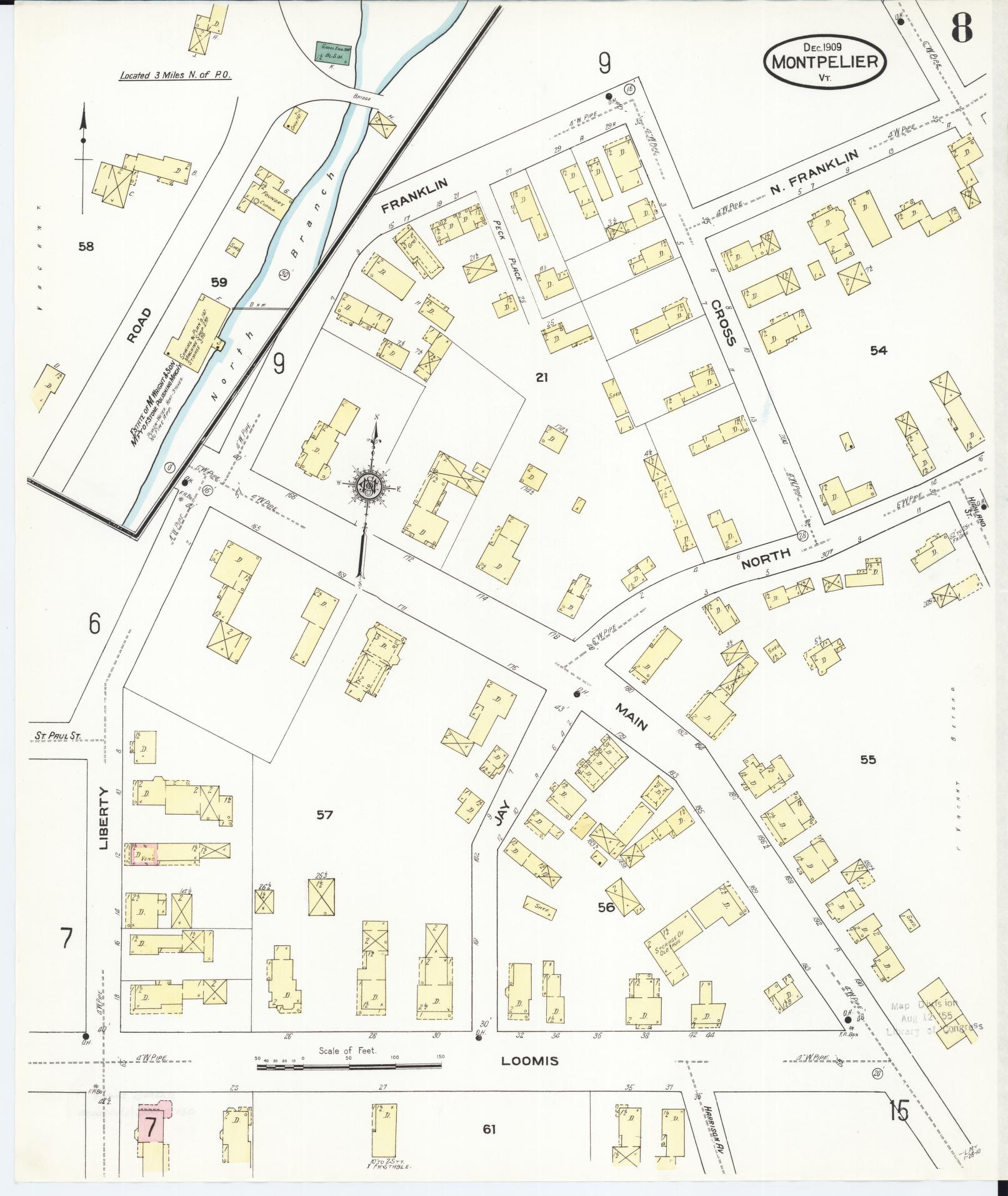 Sanborn Fire Insurance Map from Montpelier, Washington County, Vermont (1909), Sheet #0008 - Complete Map Set gallery image, historic Sanborn map, vintage wall art, Vermont Vermont