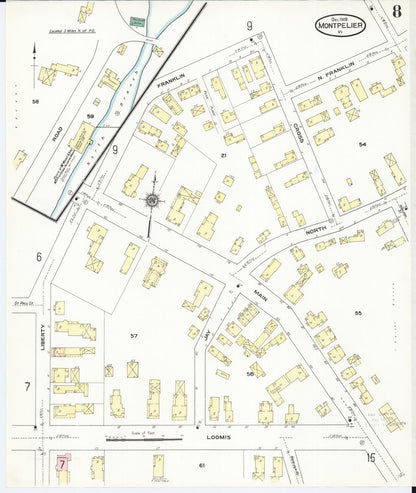 Sanborn Fire Insurance Map from Montpelier, Washington County, Vermont (1909), Sheet #0008 - Complete Map Set gallery image, historic Sanborn map, vintage wall art, Vermont Vermont