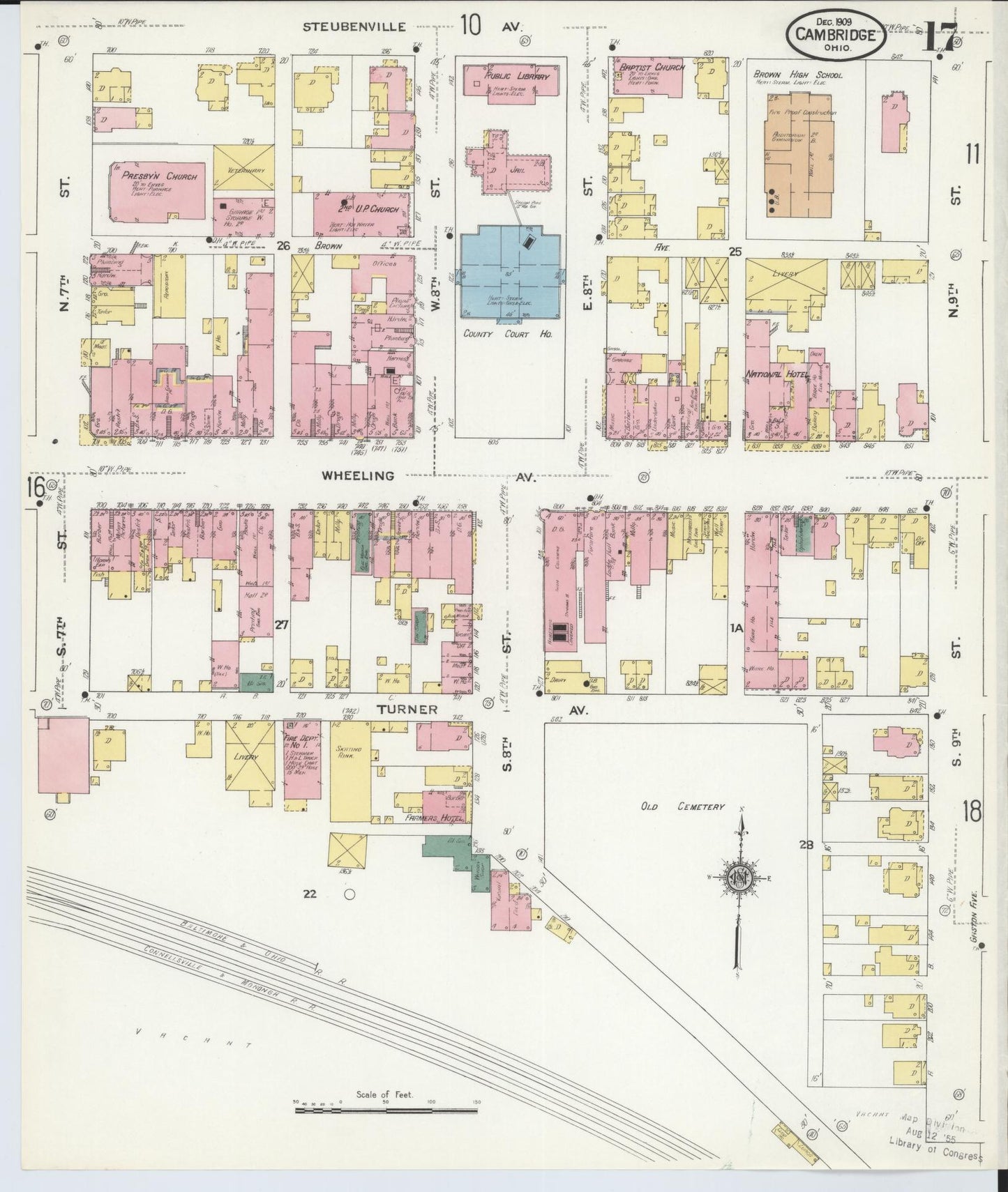 Sanborn Fire Insurance Map from Cambridge, Guernsey County, Ohio (1909), Sheet #0017 - Complete Map Set gallery image, historic Sanborn map, vintage wall art, Ohio Ohio
