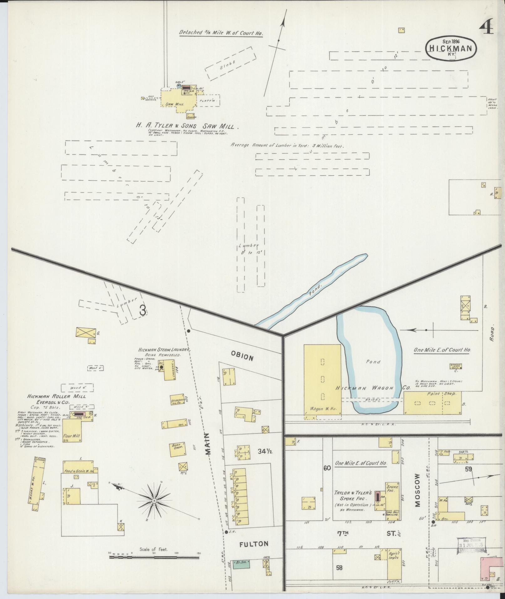 Sanborn Fire Insurance Map from Hickman, Fulton County, Kentucky (1896), Sheet #0004 - Complete Map Set gallery image, historic Sanborn map, vintage wall art, Kentucky Kentucky