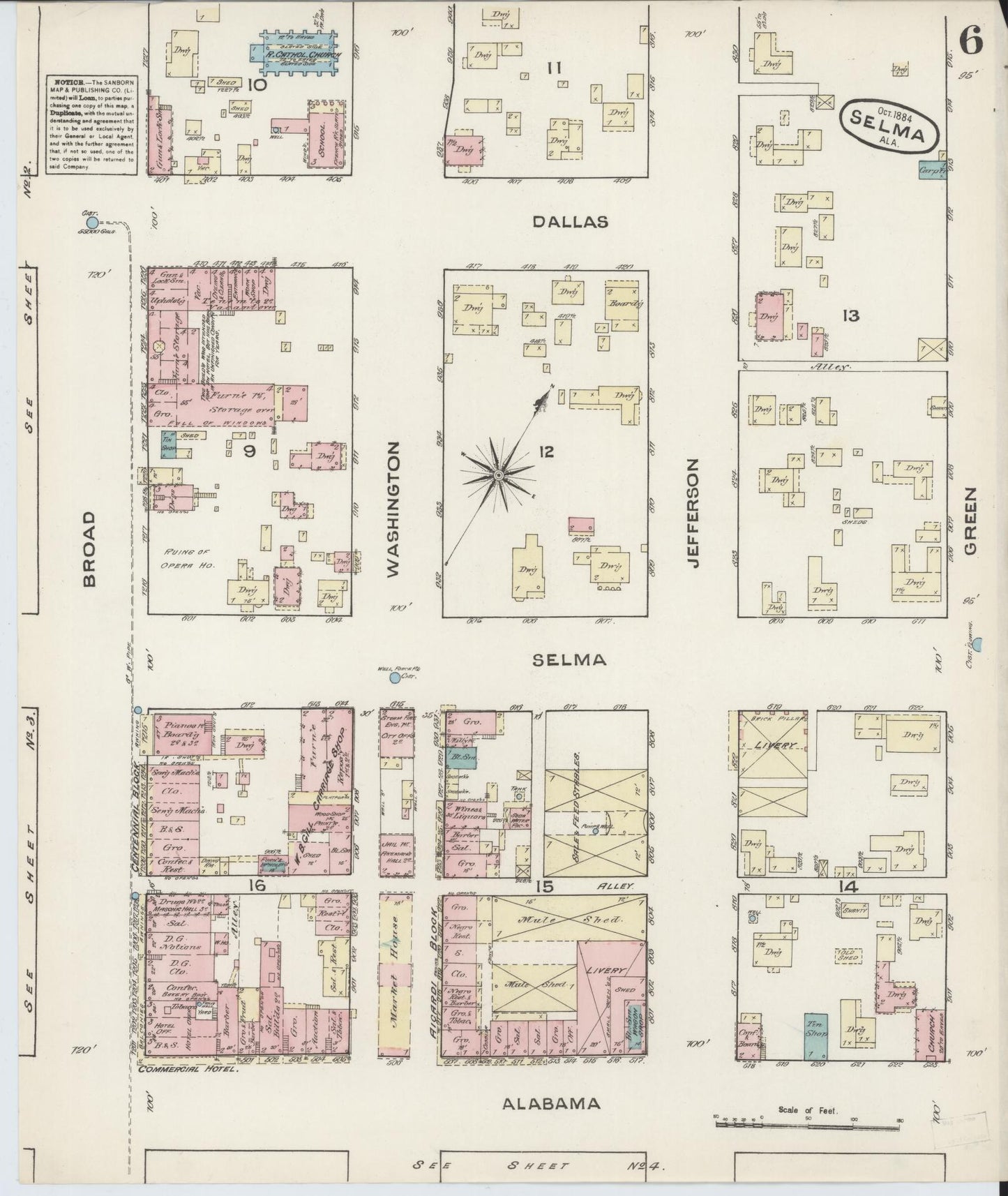 Sanborn Fire Insurance Map from Selma, Dallas County, Alabama (1884), Sheet #0006 - Historic Sanborn Fire Insurance Map Print, vintage old map wall art, antique decor, genealogy gift, Alabama Alabama map