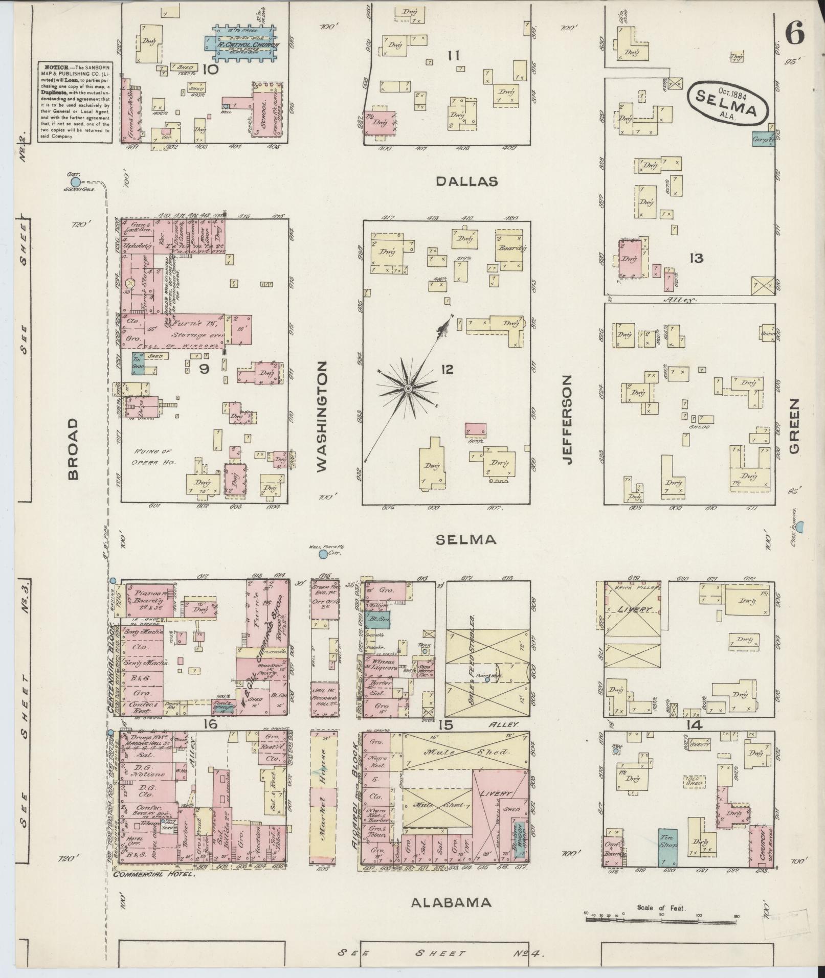 Sanborn Fire Insurance Map from Selma, Dallas County, Alabama (1884), Sheet #0006 - Historic Sanborn Fire Insurance Map Print, vintage old map wall art, antique decor, genealogy gift, Alabama Alabama map