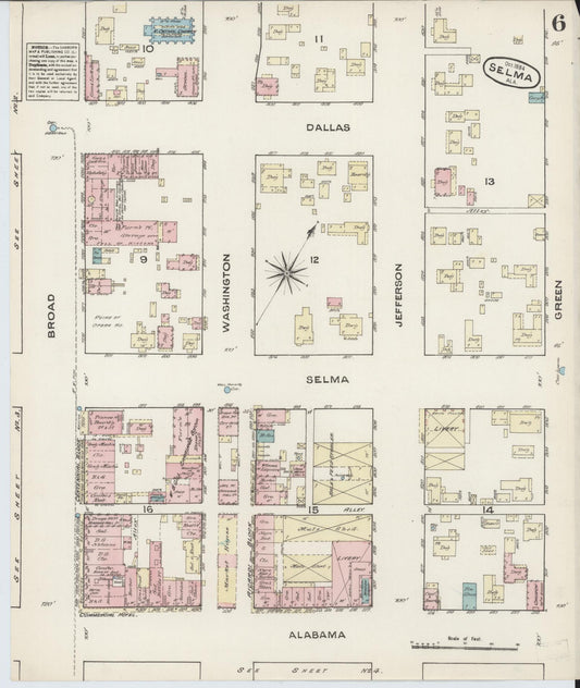 Sanborn Fire Insurance Map from Selma, Dallas County, Alabama (1884), Sheet #0006 - Historic Sanborn Fire Insurance Map Print, vintage old map wall art, antique decor, genealogy gift, Alabama Alabama map