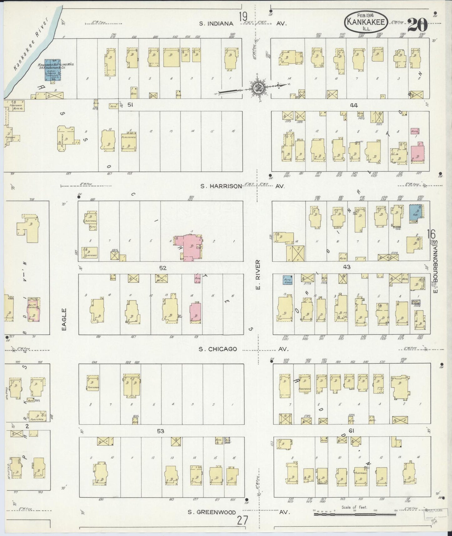 Sanborn Fire Insurance Map from Kankakee, Kankakee County, Illinois (1914), Sheet #0020 - Historic Sanborn Fire Insurance Map Print, vintage old map wall art, antique decor, genealogy gift, Illinois Illinois map
