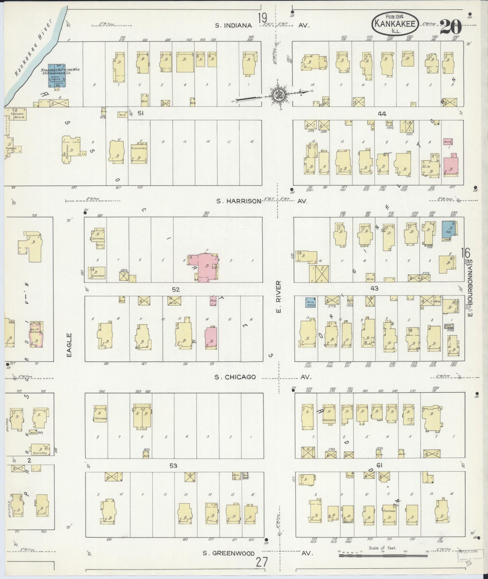Sanborn Fire Insurance Map from Kankakee, Kankakee County, Illinois (1914), Sheet #0020 - Historic Sanborn Fire Insurance Map Print, vintage old map wall art, antique decor, genealogy gift, Illinois Illinois map