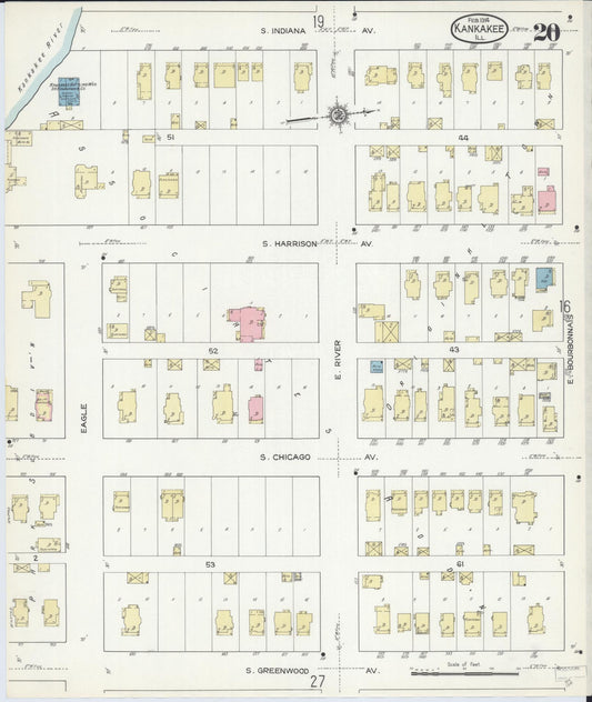 Sanborn Fire Insurance Map from Kankakee, Kankakee County, Illinois (1914), Sheet #0020 - Historic Sanborn Fire Insurance Map Print, vintage old map wall art, antique decor, genealogy gift, Illinois Illinois map