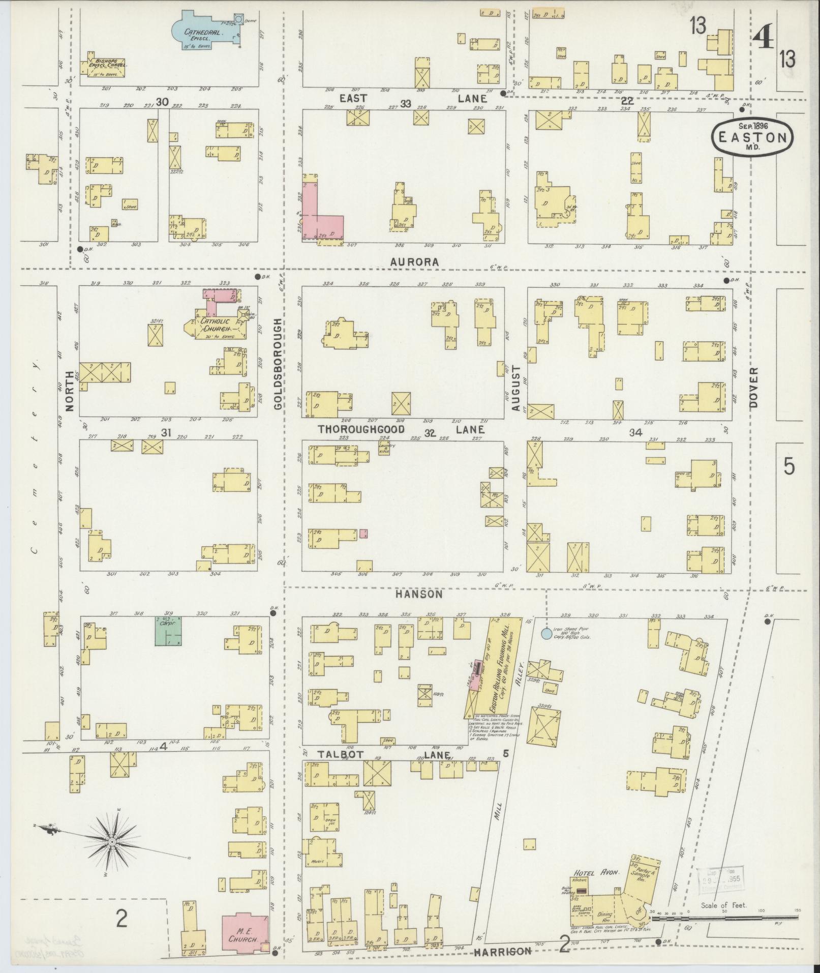 Talbot, Maryland - 1896 - Sanborn Fire Insurance Map, Sheet #0004 - Historic Sanborn Fire Insurance Map Print, Talbot Maryland 1896 0004 vintage old map wall art
