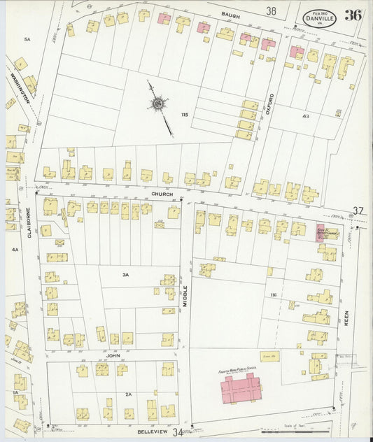 Sanborn Fire Insurance Map from Danville, Independent Cities, Virginia (1910), Sheet #0036 - Historic Sanborn Fire Insurance Map Print, vintage old map wall art, antique decor, genealogy gift, Virginia Virginia map