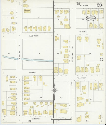 Sanborn Fire Insurance Map from Raleigh, Wake County, North Carolina (1909), Sheet #0029 - Complete Map Set gallery image, historic Sanborn map, vintage wall art, North Carolina North Carolina
