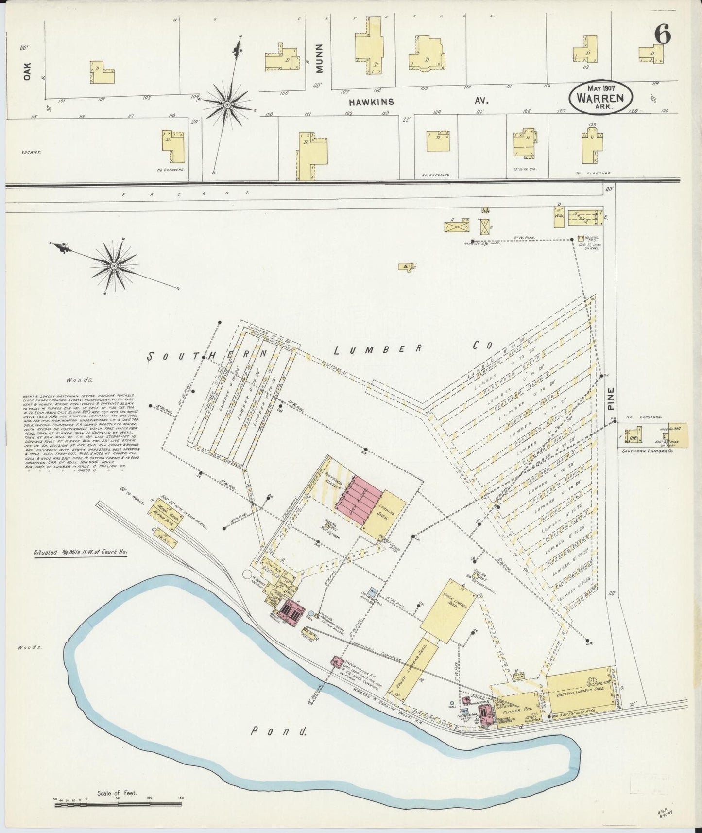 Sanborn Fire Insurance Map from Warren, Bradley County, Arkansas (1907), Sheet #0006 - Complete Map Set gallery image, historic Sanborn map, vintage wall art, Arkansas Arkansas