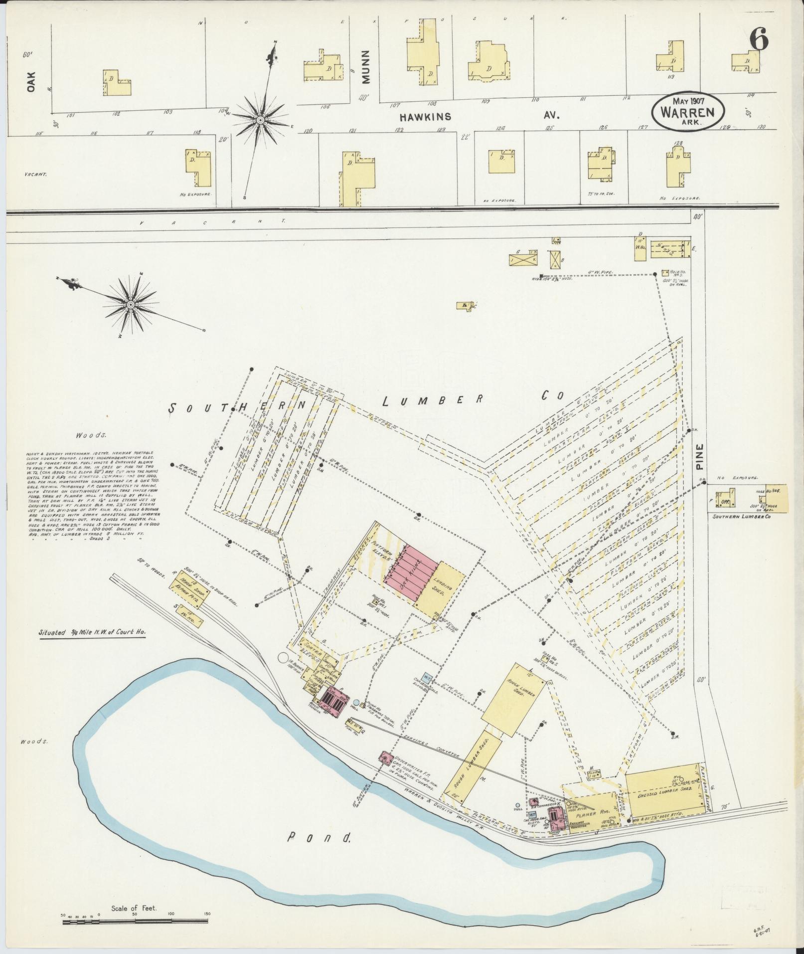 Sanborn Fire Insurance Map from Warren, Bradley County, Arkansas (1907), Sheet #0006 - Complete Map Set gallery image, historic Sanborn map, vintage wall art, Arkansas Arkansas