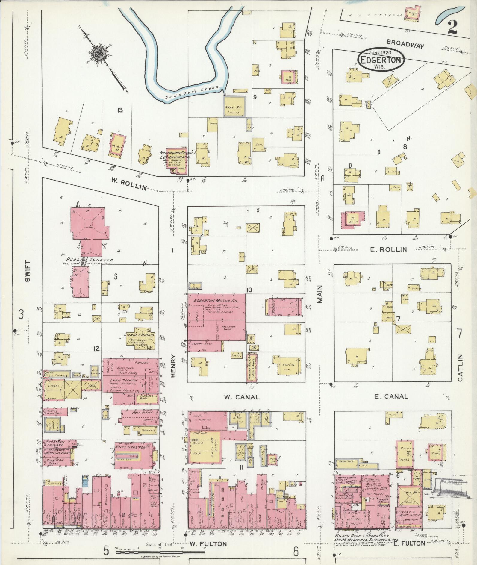 Sanborn Fire Insurance Map from Edgerton, Rock County, Wisconsin (1920), Sheet #0002 - Complete Map Set gallery image, historic Sanborn map, vintage wall art, Wisconsin Wisconsin