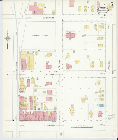 Sanborn Fire Insurance Map from Tecumseh, Lenawee County, Michigan (1912), Sheet #0005 - Historic Sanborn Fire Insurance Map Print, vintage old map wall art, antique decor, genealogy gift, Michigan Michigan map