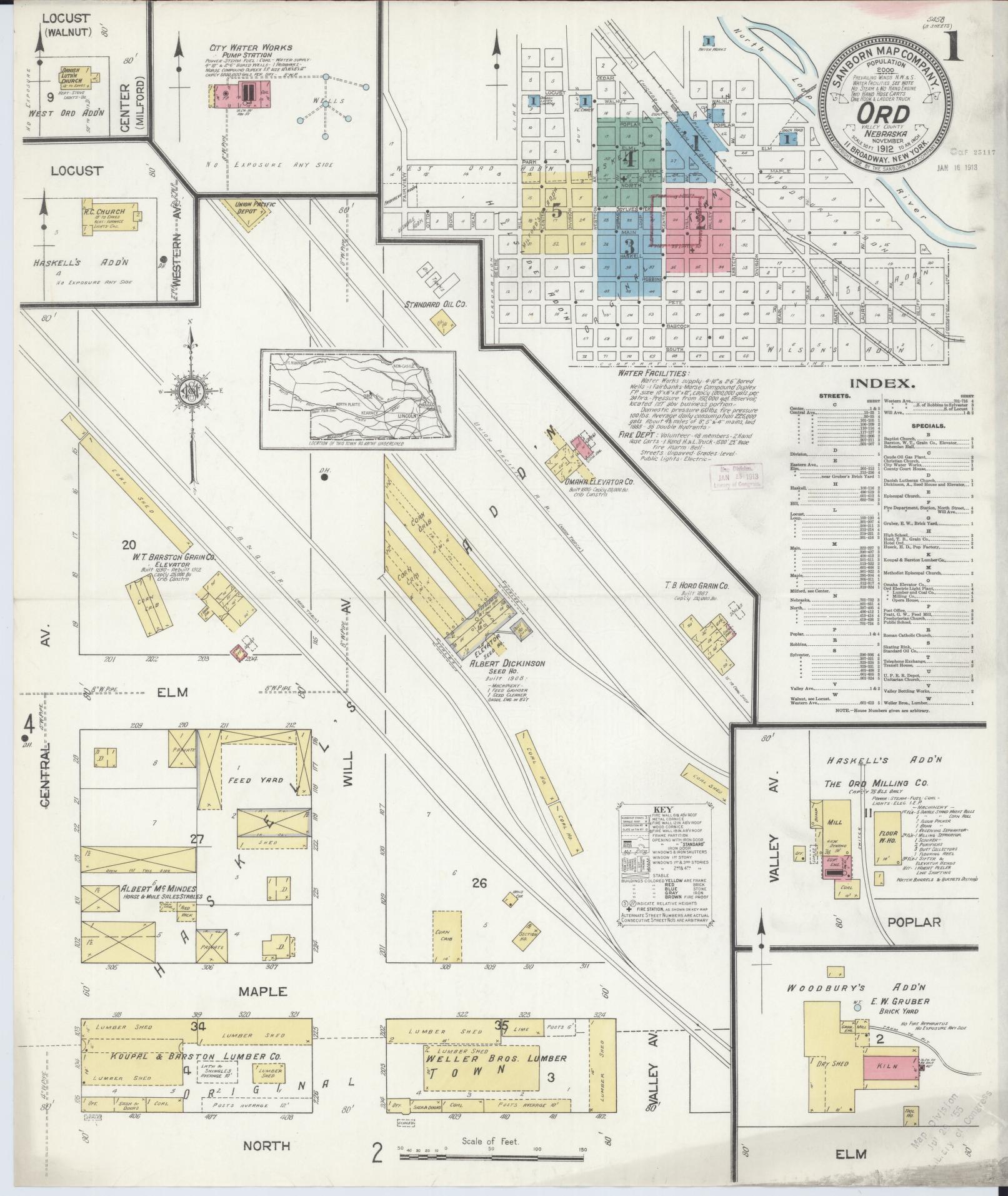 Sanborn Fire Insurance Map from Ord, Valley County, Nebraska (1912), Sheet #0001 - Complete Map Set gallery image, historic Sanborn map, vintage wall art, Nebraska Nebraska