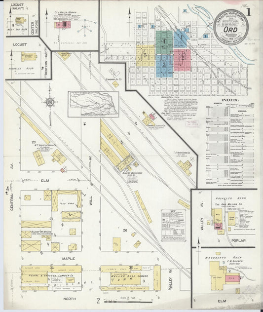 Sanborn Fire Insurance Map from Ord, Valley County, Nebraska (1912), Sheet #0001 - Complete Map Set gallery image, historic Sanborn map, vintage wall art, Nebraska Nebraska