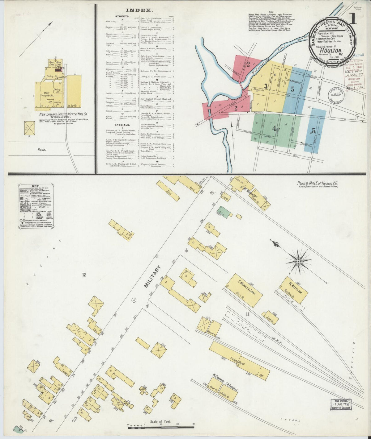 Sanborn Fire Insurance Map from Houlton, Aroostook County, Maine (1900), Sheet #0001 - Complete Map Set gallery image, historic Sanborn map, vintage wall art, Maine Maine