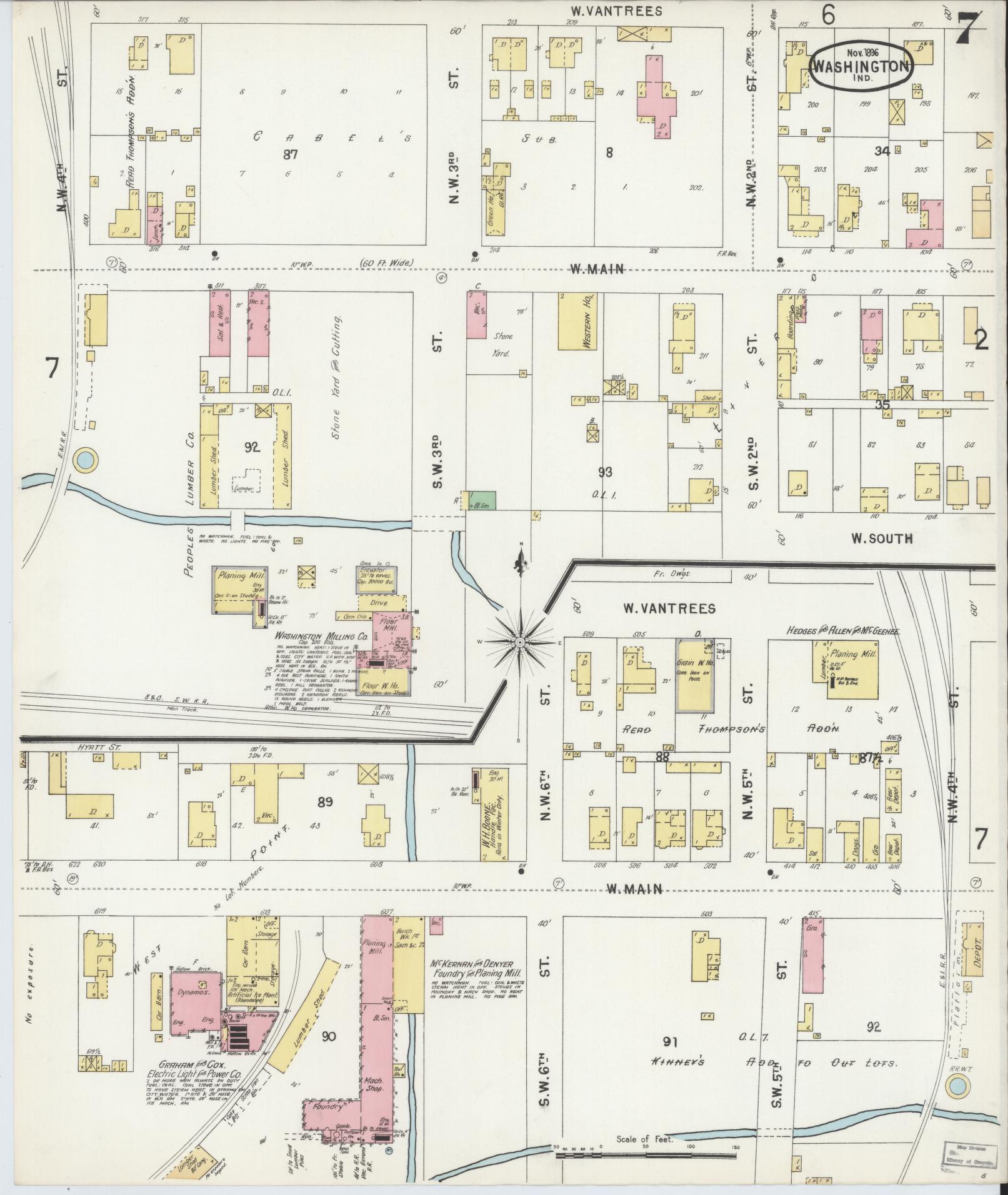 Sanborn Fire Insurance Map from Washington, Daviess County, Indiana (1896), Sheet #0007 - Historic Sanborn Fire Insurance Map Print, vintage old map wall art, antique decor, genealogy gift, Washington Washington map