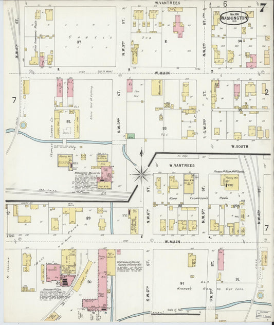Sanborn Fire Insurance Map from Washington, Daviess County, Indiana (1896), Sheet #0007 - Historic Sanborn Fire Insurance Map Print, vintage old map wall art, antique decor, genealogy gift, Washington Washington map