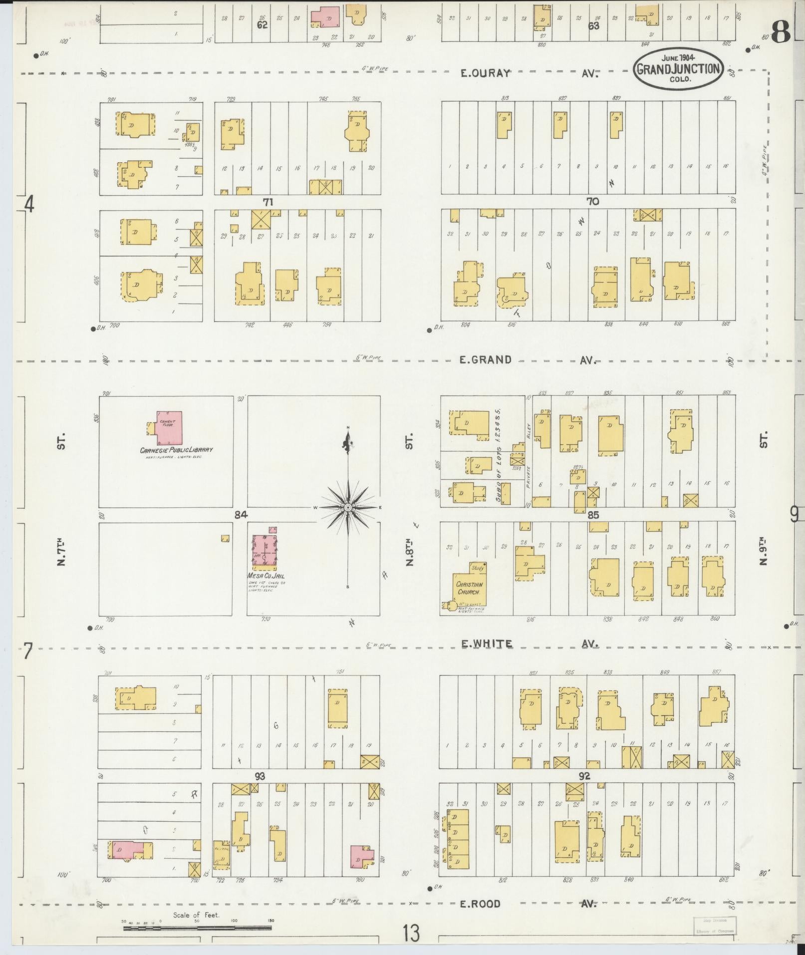 Sanborn Fire Insurance Map from Grand Junction, Mesa County, Colorado (1904), Sheet #0008 - Historic Sanborn Fire Insurance Map Print, vintage old map wall art, antique decor, genealogy gift, Colorado Colorado map
