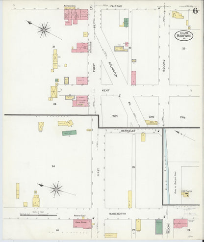 Sanborn Fire Insurance Map from Radford, Independent Cities, Virginia (1908), Sheet #0006 - Historic Sanborn Fire Insurance Map Print, vintage old map wall art, antique decor, genealogy gift, Virginia Virginia map