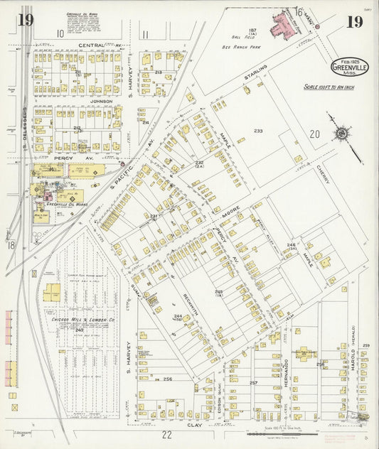 Sanborn Fire Insurance Map from Greenville, Washington County, Mississippi (1925), Sheet #0019 - Historic Sanborn Fire Insurance Map Print, vintage old map wall art, antique decor, genealogy gift, Mississippi Mississippi map