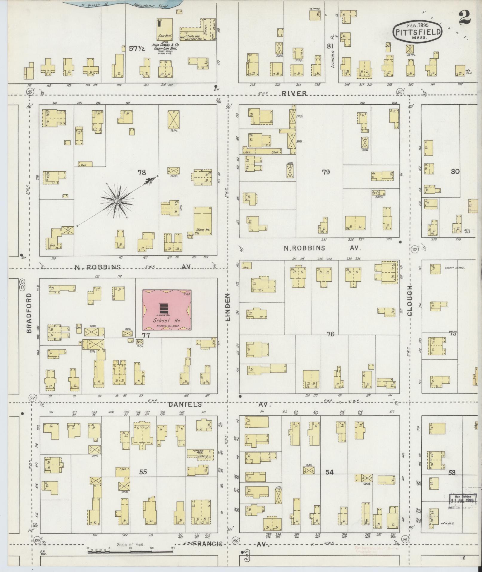 Sanborn Fire Insurance Map from Pittsfield, Berkshire County, Massachusetts (1895), Sheet #0002 - Complete Map Set gallery image, historic Sanborn map, vintage wall art, Massachusetts Massachusetts