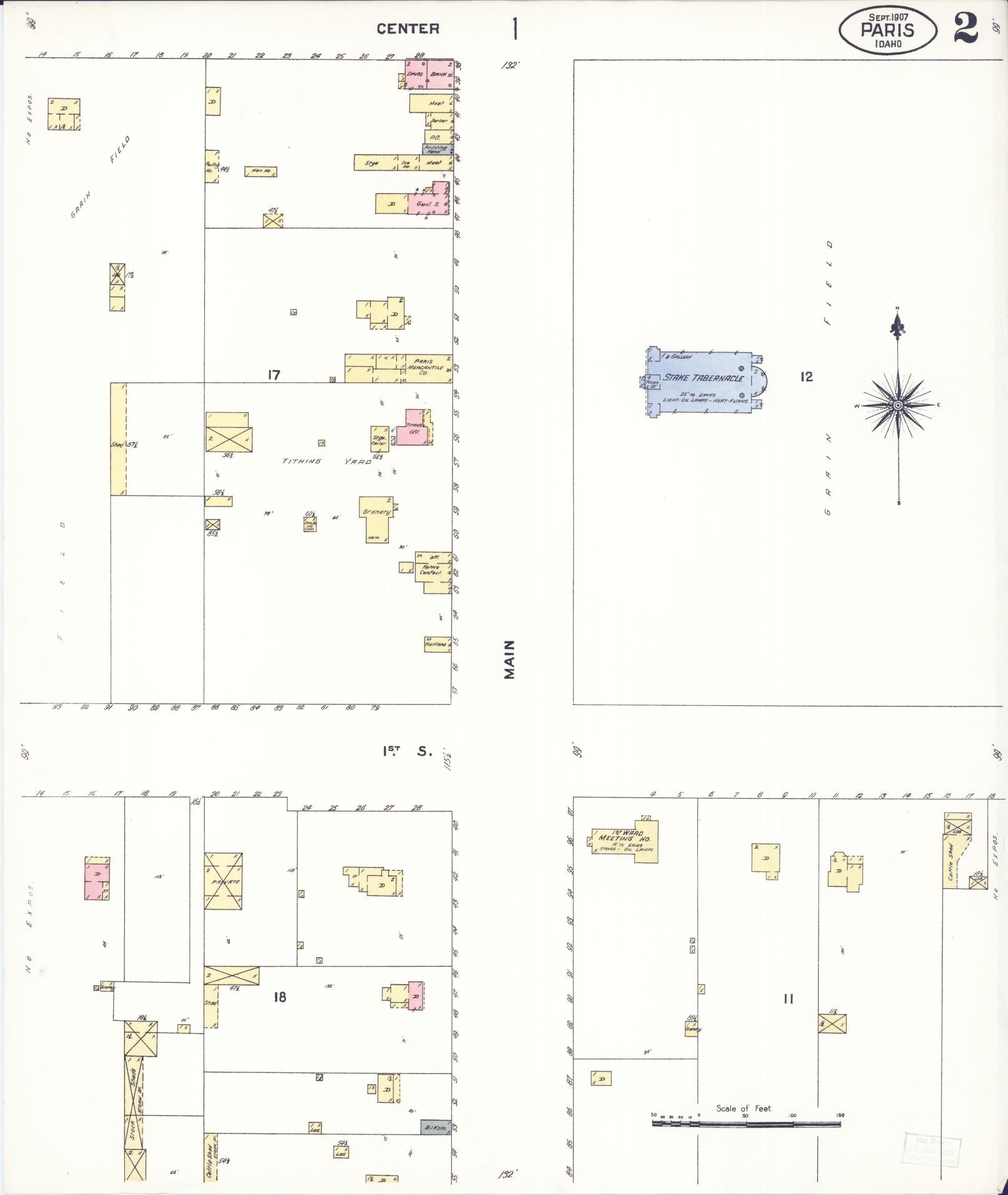 Sanborn Fire Insurance Map from Paris, Bear Lake County, Idaho (1907), Sheet #0002 - Historic Sanborn Fire Insurance Map Print, vintage old map wall art, antique decor, genealogy gift, Idaho Idaho map