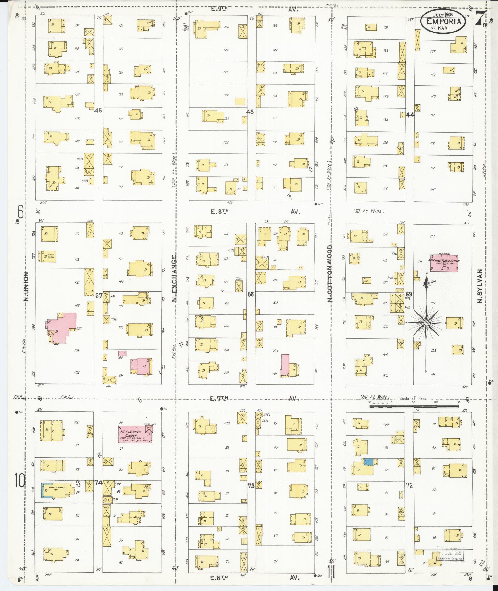Sanborn Fire Insurance Map from Emporia, Lyon County, Kansas (1905), Sheet #0007 - Complete Map Set gallery image, historic Sanborn map, vintage wall art, Kansas Kansas