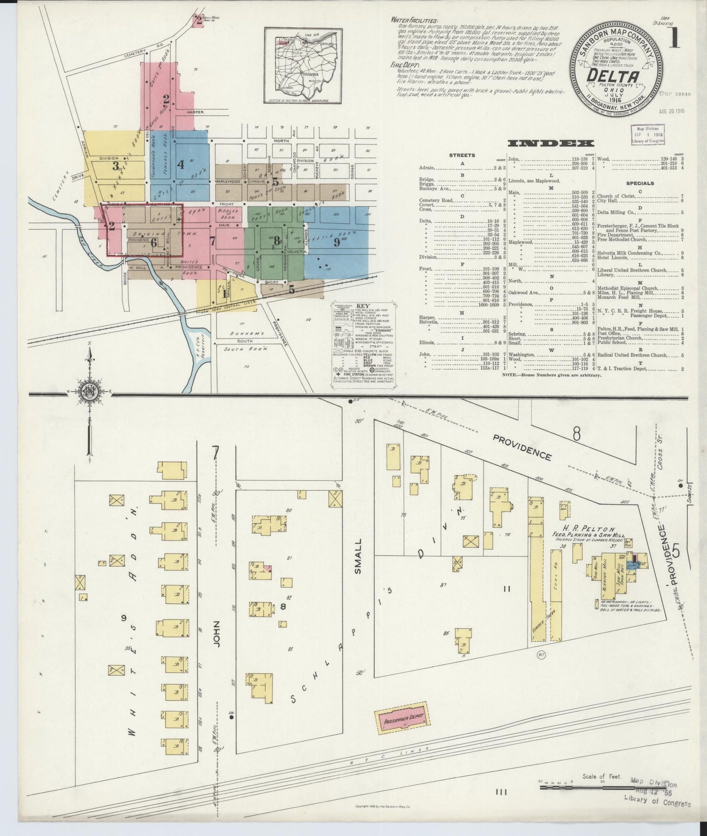 Sanborn Fire Insurance Map from Delta, Fulton County, Ohio (1916), Sheet #0001 - Historic Sanborn Fire Insurance Map Print, vintage old map wall art, antique decor, genealogy gift, Ohio Ohio map