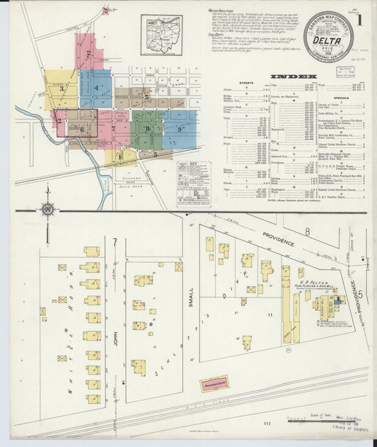 Sanborn Fire Insurance Map from Delta, Fulton County, Ohio (1916), Sheet #0001 - Historic Sanborn Fire Insurance Map Print, vintage old map wall art, antique decor, genealogy gift, Ohio Ohio map