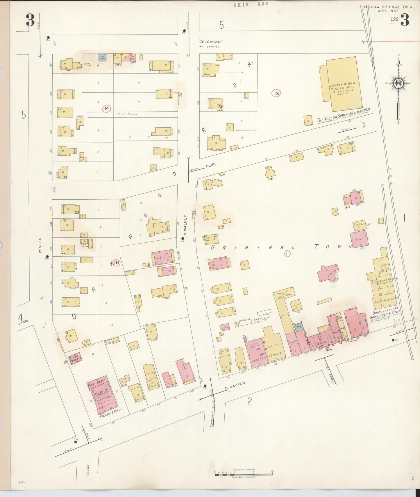 Sanborn Fire Insurance Map from Yellow Springs, Greene County, Ohio (1945), Sheet #0003 - Complete Map Set gallery image, historic Sanborn map, vintage wall art, Ohio Ohio