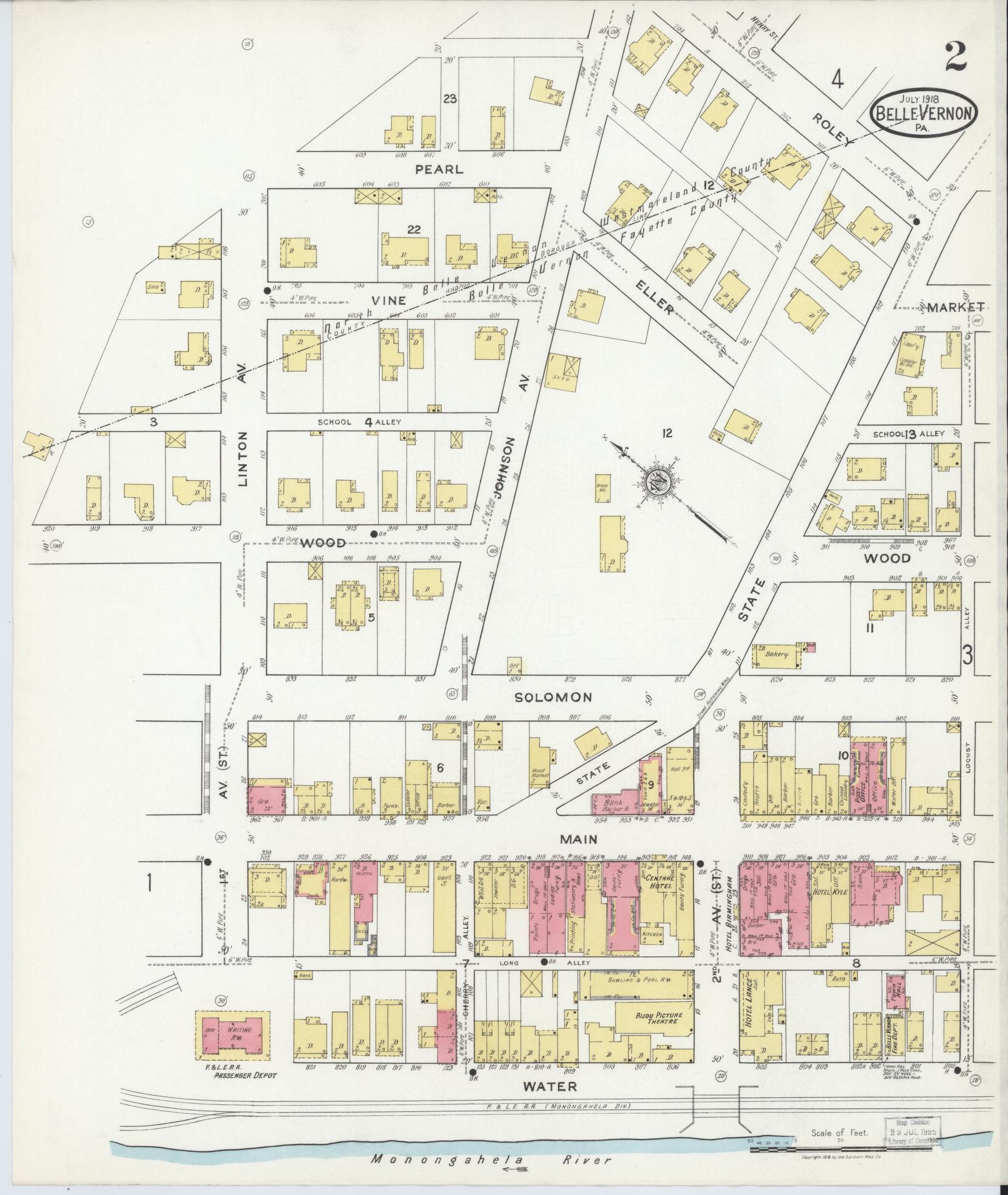 Sanborn Fire Insurance Map from Belle Vernon, Fayette County, Pennsylvania (1918), Sheet #0002 - Historic Sanborn Fire Insurance Map Print, vintage old map wall art, antique decor, genealogy gift, Pennsylvania Pennsylvania map
