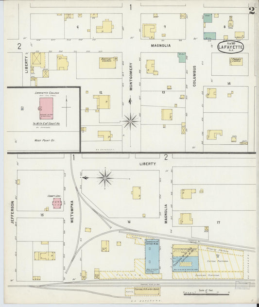 Sanborn Fire Insurance Map from Lafayette, Chambers County, Alabama (1897), Sheet #0002 - Historic Sanborn Fire Insurance Map Print, vintage old map wall art, antique decor, genealogy gift, Alabama Alabama map