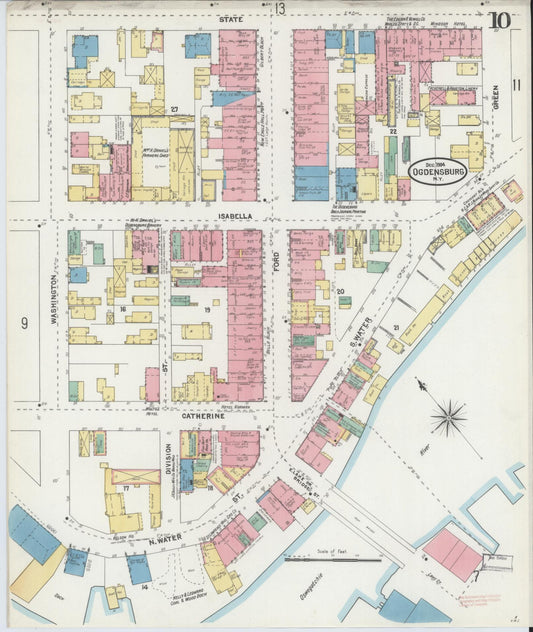 Sanborn Fire Insurance Map from Ogdensburg, St. Lawrence County, New York (1904), Sheet #0010 - Historic Sanborn Fire Insurance Map Print, vintage old map wall art, antique decor, genealogy gift, New York New York map