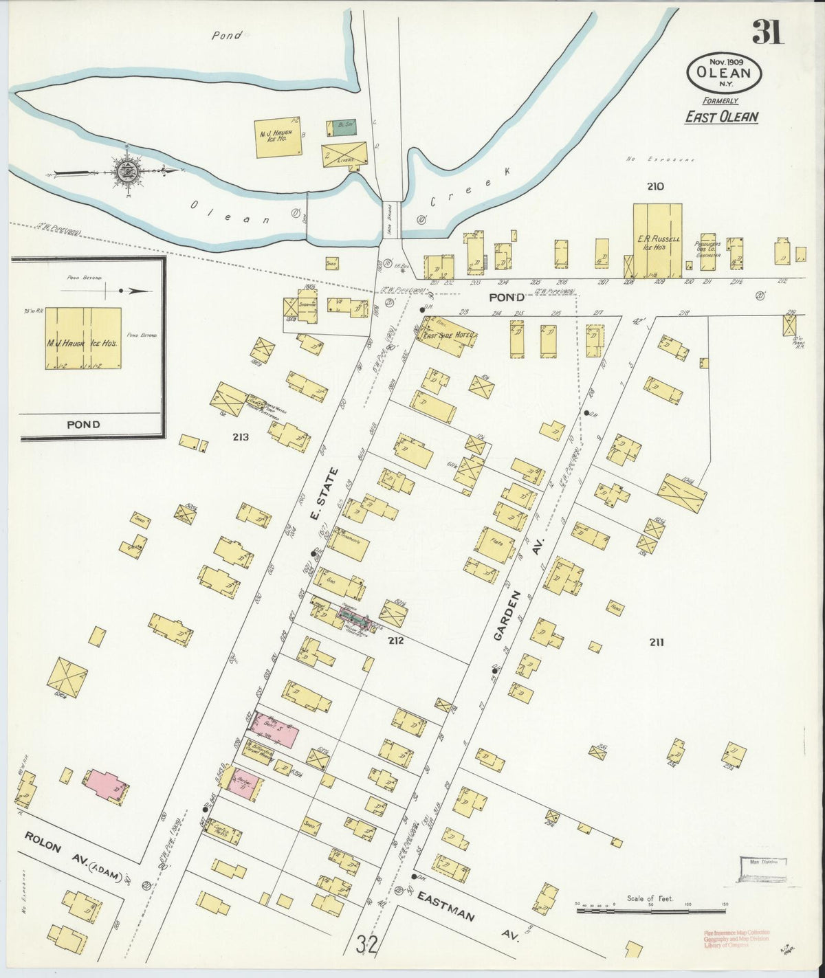 Sanborn Fire Insurance Map from Olean, Cattaraugus County, New York (1909), Sheet #0031 - Complete Map Set gallery image, historic Sanborn map, vintage wall art, New York New York