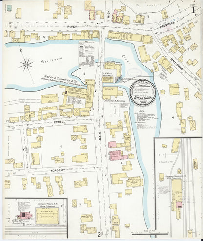 Sanborn Fire Insurance Map from Richford, Franklin County, Vermont (1897), Sheet #0001 - Complete Map Set gallery image, historic Sanborn map, vintage wall art, Vermont Vermont