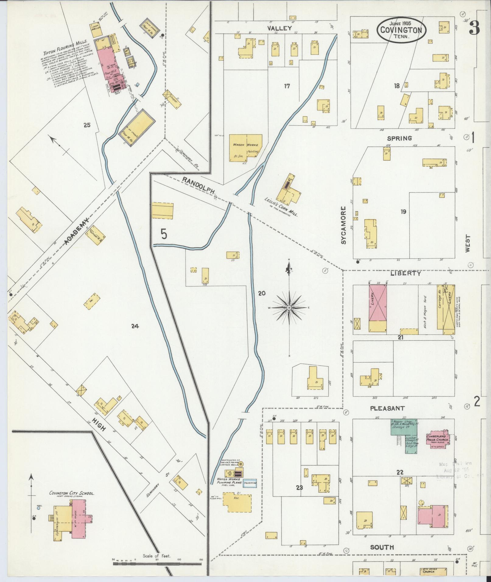 Sanborn Fire Insurance Map from Covington, Tipton County, Tennessee (1905), Sheet #0003 - Historic Sanborn Fire Insurance Map Print, vintage old map wall art, antique decor, genealogy gift, Tennessee Tennessee map