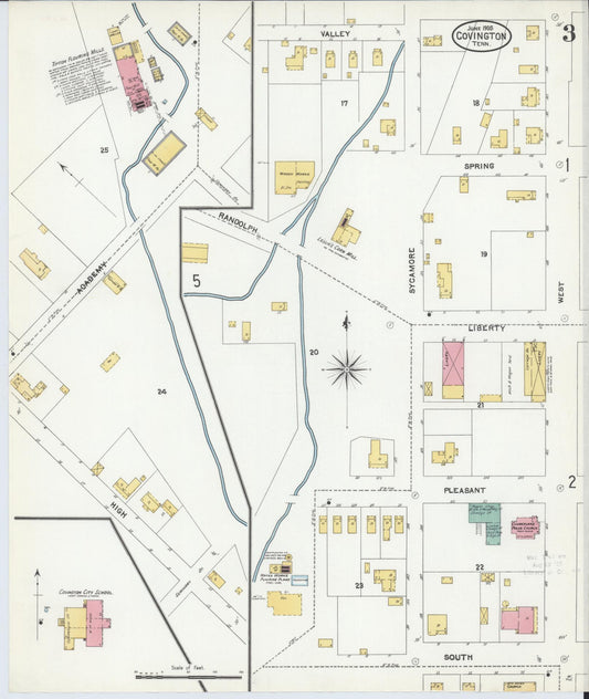Sanborn Fire Insurance Map from Covington, Tipton County, Tennessee (1905), Sheet #0003 - Historic Sanborn Fire Insurance Map Print, vintage old map wall art, antique decor, genealogy gift, Tennessee Tennessee map