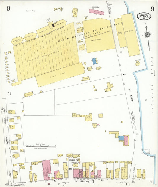 Sanborn Fire Insurance Map from Catskill, Greene County, New York (1923), Sheet #0009 - Historic Sanborn Fire Insurance Map Print, vintage old map wall art, antique decor, genealogy gift, New York New York map