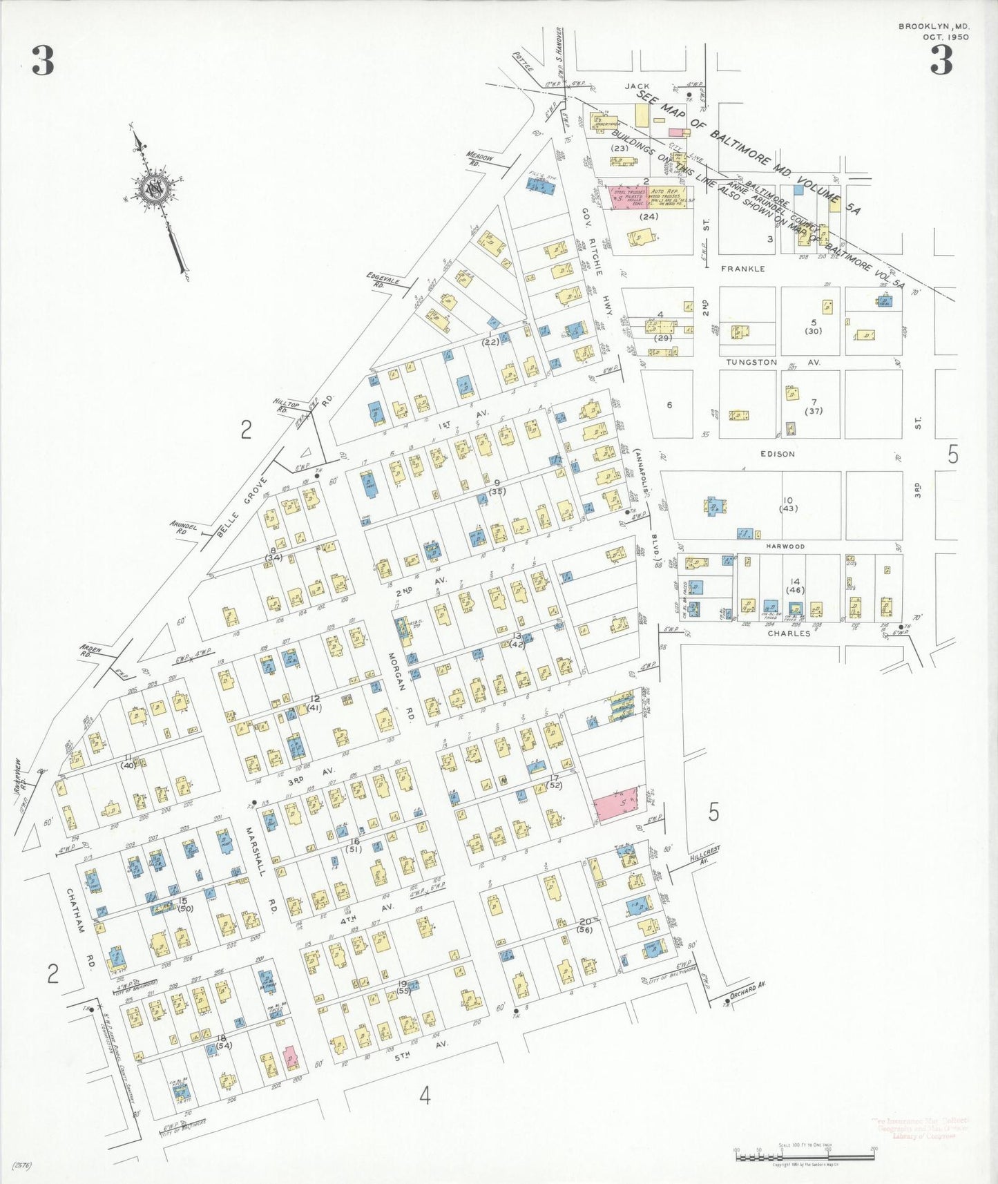 Anne Arundel, Maryland - 1950 - Sanborn Fire Insurance Map, Sheet #0003 - Historic Sanborn Fire Insurance Map Print, Anne Arundel Maryland 1950 0003 vintage old map wall art