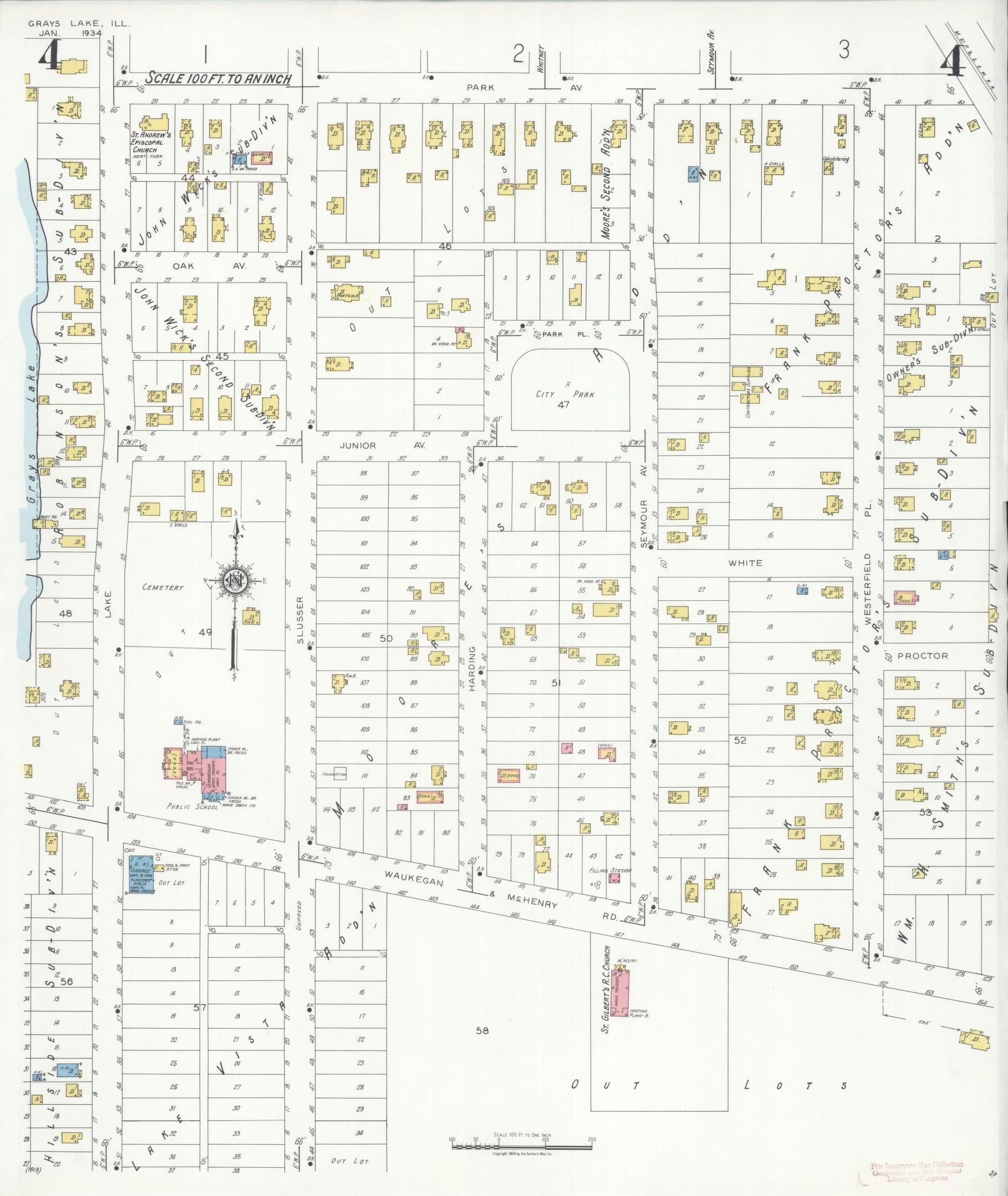 Sanborn Fire Insurance Map from Grays Lake, Lake County, Illinois (1934), Sheet #0004 - Historic Sanborn Fire Insurance Map Print, vintage old map wall art, antique decor, genealogy gift, Illinois Illinois map