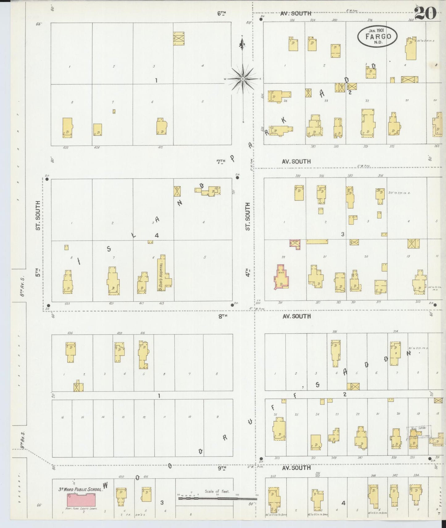 Sanborn Fire Insurance Map from Fargo, Cass County, North Dakota (1901), Sheet #0020 - Complete Map Set gallery image, historic Sanborn map, vintage wall art, North Dakota North Dakota