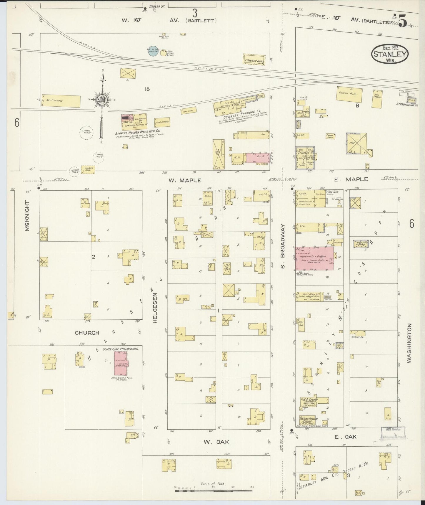 Sanborn Fire Insurance Map from Stanley, Chippewa County, Wisconsin (1912), Sheet #0005 - Historic Sanborn Fire Insurance Map Print, vintage old map wall art, antique decor, genealogy gift, Wisconsin Wisconsin map