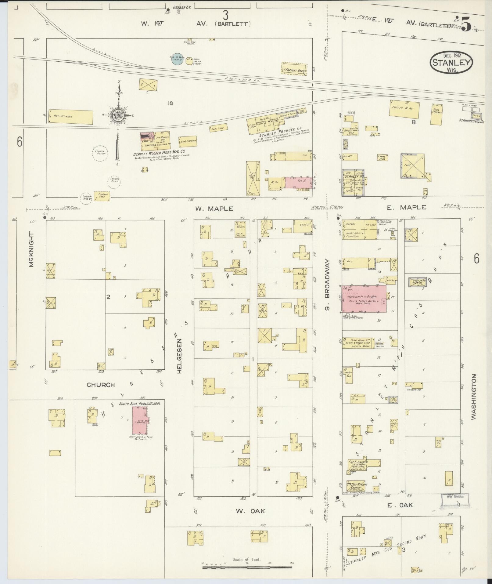 Sanborn Fire Insurance Map from Stanley, Chippewa County, Wisconsin (1912), Sheet #0005 - Historic Sanborn Fire Insurance Map Print, vintage old map wall art, antique decor, genealogy gift, Wisconsin Wisconsin map