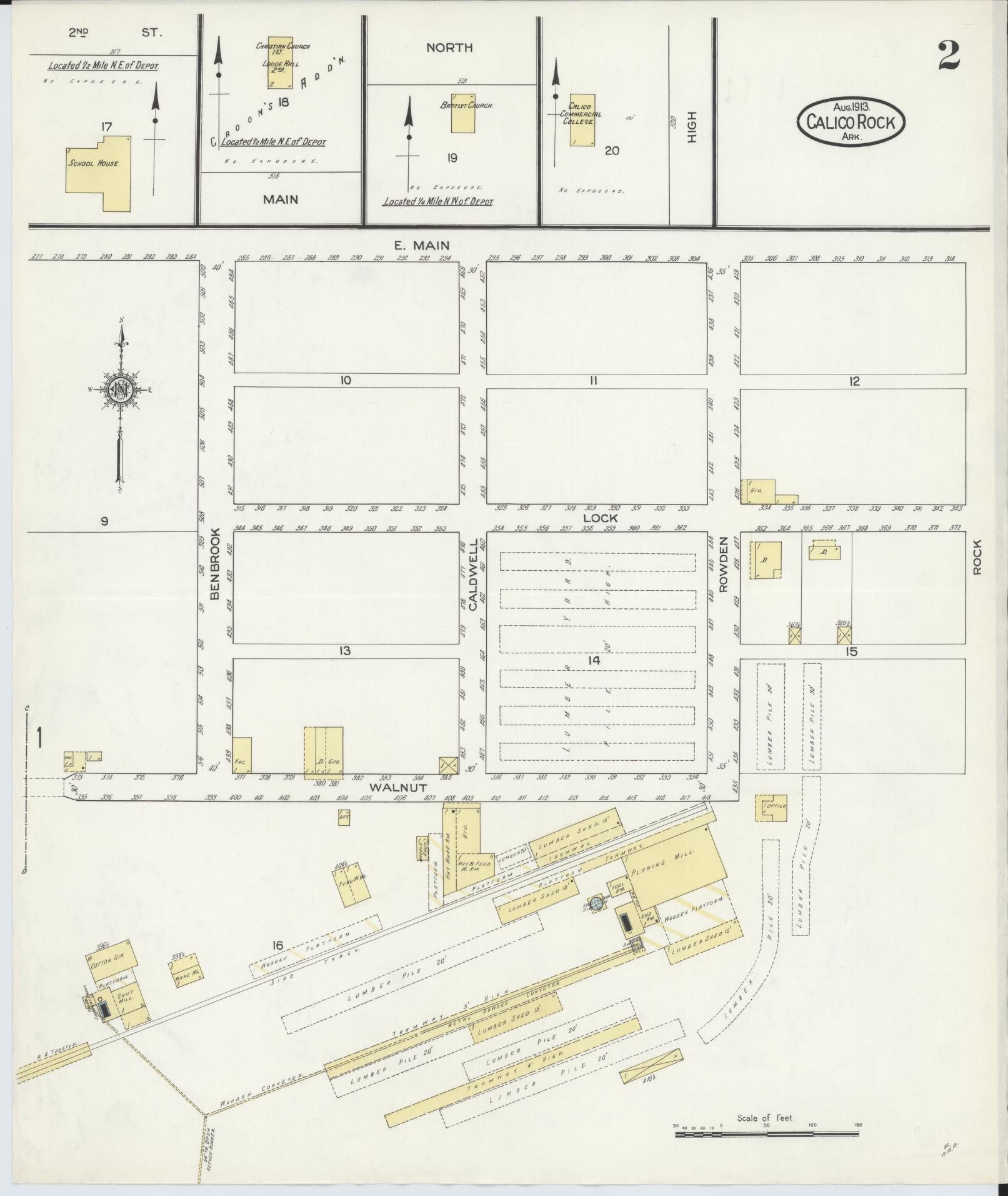 Sanborn Fire Insurance Map from Calico Rock, Izard County, Arkansas (1913), Sheet #0002 - Complete Map Set gallery image, historic Sanborn map, vintage wall art, Arkansas Arkansas