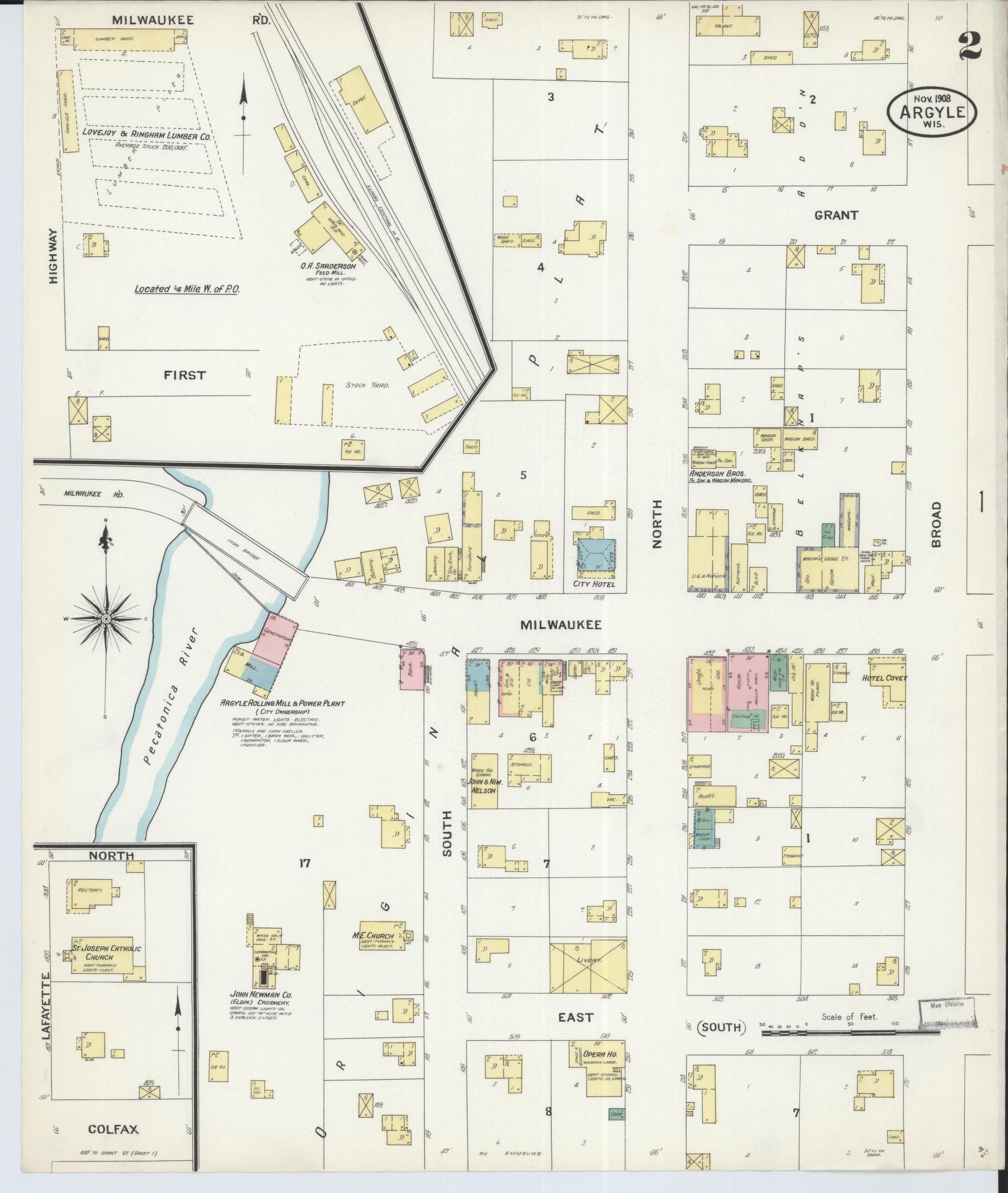 Sanborn Fire Insurance Map from Argyle, Lafayette County, Wisconsin (1908), Sheet #0002 - Complete Map Set gallery image, historic Sanborn map, vintage wall art, Wisconsin Wisconsin