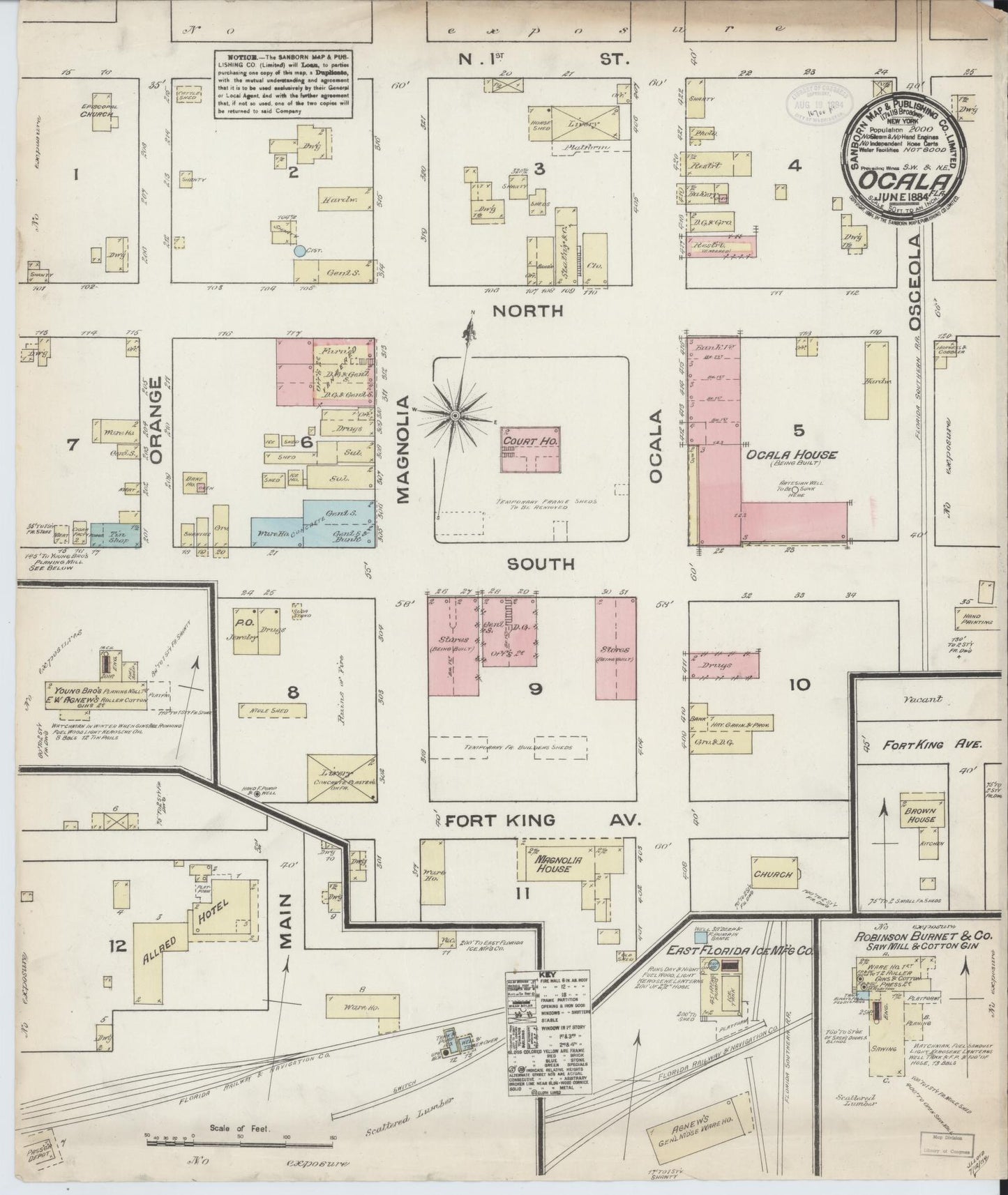 Sanborn Fire Insurance Map from Ocala, Marion County, Florida (1884), Sheet #0001 - Historic Sanborn Fire Insurance Map Print, vintage old map wall art, antique decor, genealogy gift, Florida Florida map