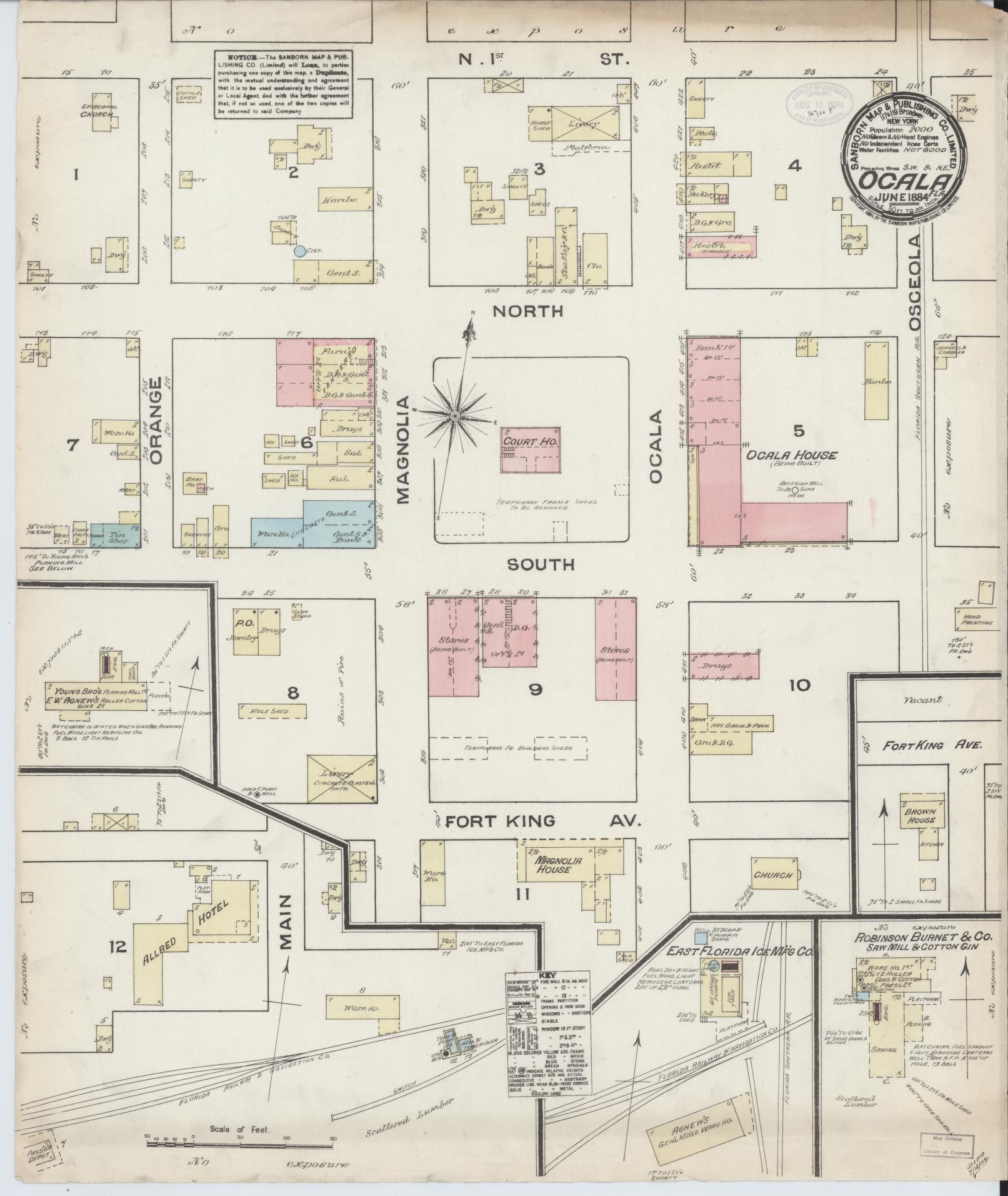 Sanborn Fire Insurance Map from Ocala, Marion County, Florida (1884), Sheet #0001 - Historic Sanborn Fire Insurance Map Print, vintage old map wall art, antique decor, genealogy gift, Florida Florida map
